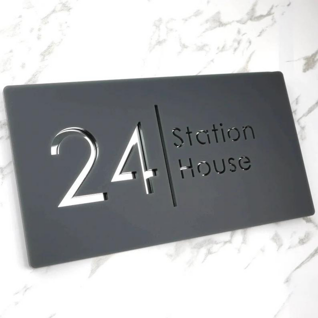 Door Name Plate - White & Gold Mirror Floating House Sign