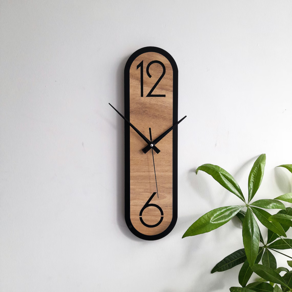 Minimalist Wall Clock - Long Oval Design For Home & Office Decor